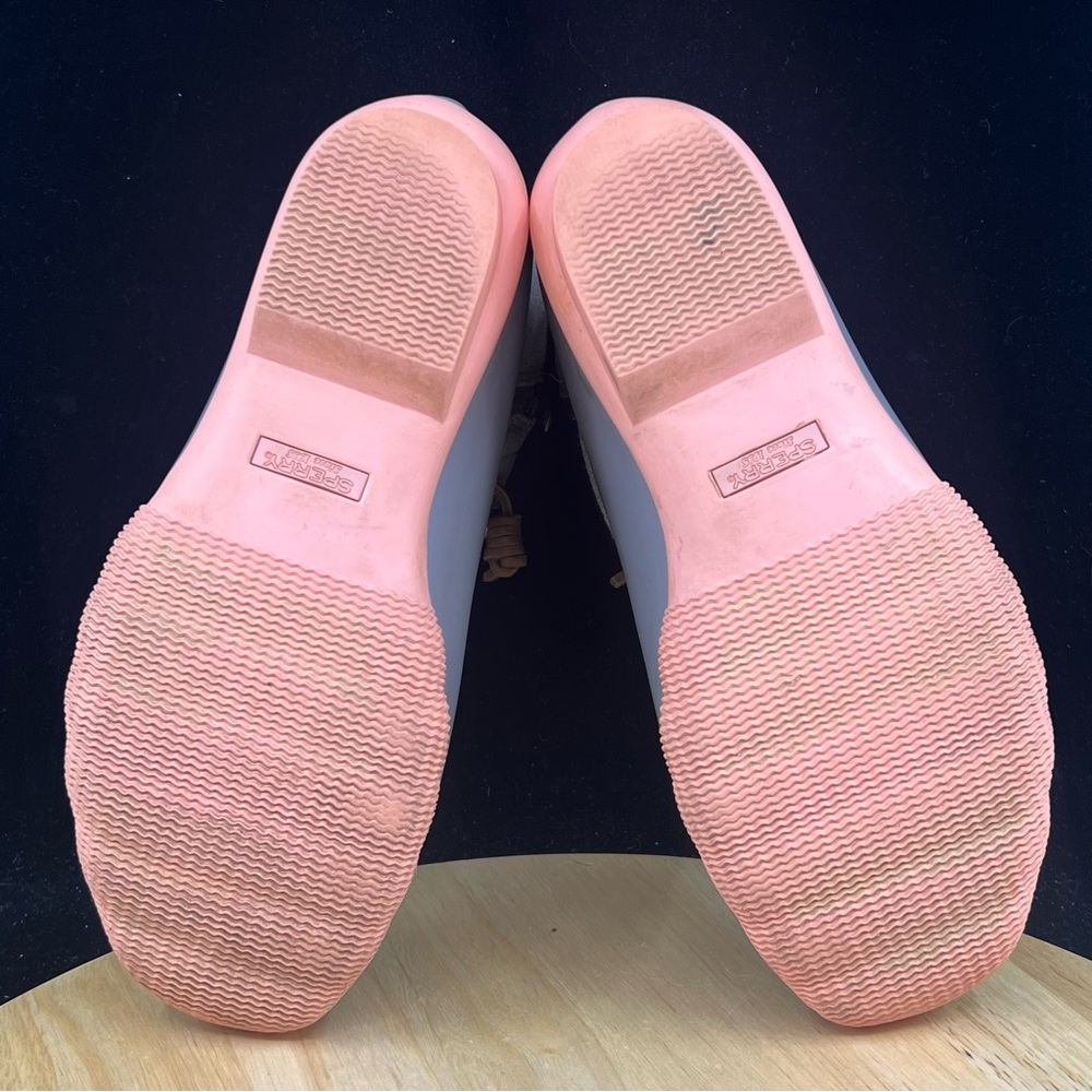 Sperry Top-Sider Khaki Duck Boot Women Saltwater Pop Outsole US Sz 6.5 Pink Sole - Picture 10 of 10